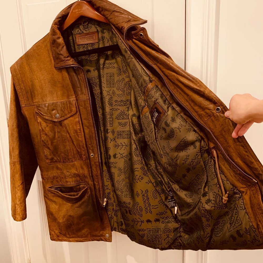 Vintage Mirage Brown Soft Distressed Leather Jacket Coat Size 44 XL - Picture 7 of 15